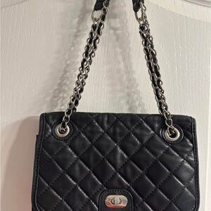 Audrey Brooke Black Quilted Shoulder Bag with Chain Strap
